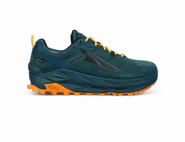 Deep Turquoise / Orange Men's Altra Running Olympus 5 Low GTX Hiking Shoes | 08713-IZSG