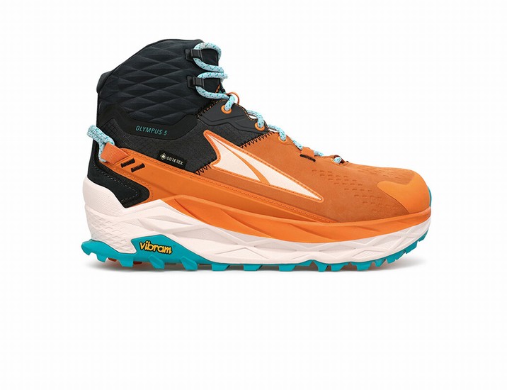 Orange / Black / White / Blue Women's Altra Running Olympus 5 Mid GTX Hiking Shoes | 45897-JGQA