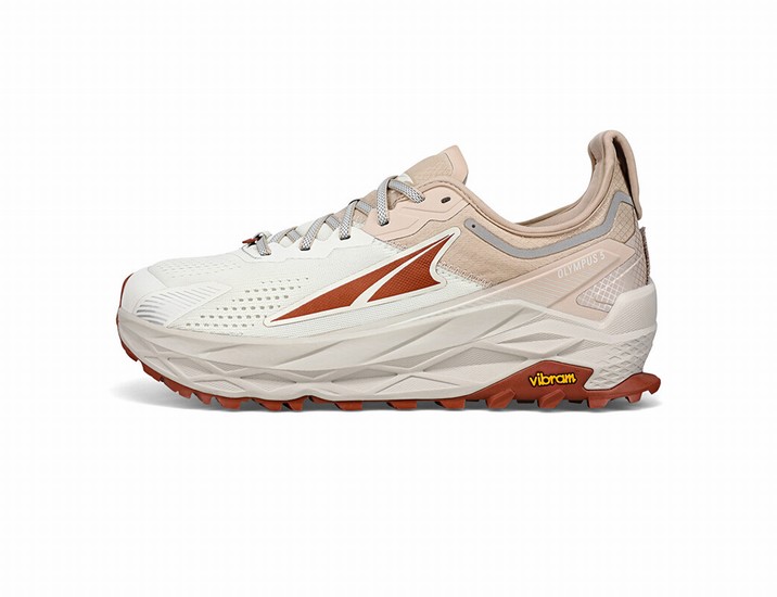 White / Brown Men's Altra Running Olympus 5 Trail Running Shoes | 97326-SMOE