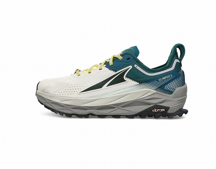 White / Grey / Turquoise Men's Altra Running Olympus 5 Trail Running Shoes | 27683-PDNB