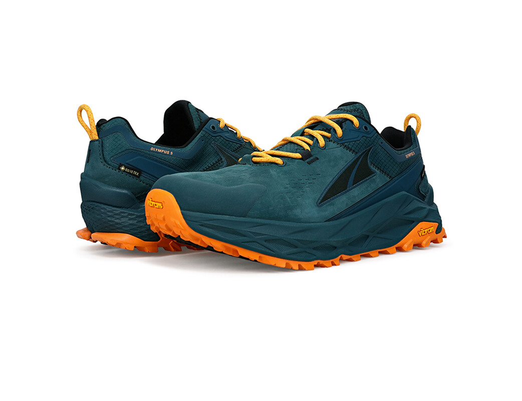 Deep Turquoise / Orange Men's Altra Running Olympus 5 Low GTX Hiking Shoes | 08713-IZSG