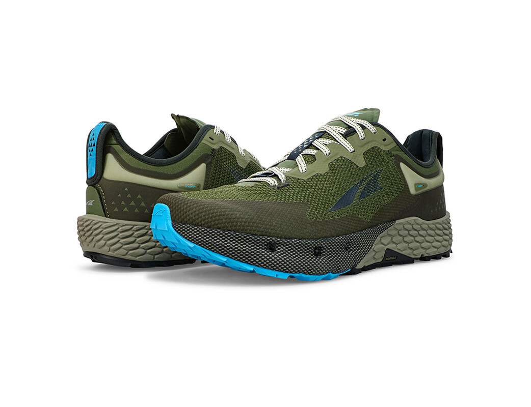 Olive / Blue Men's Altra Running Timp 4 Trail Running Shoes | 64053-KDGN