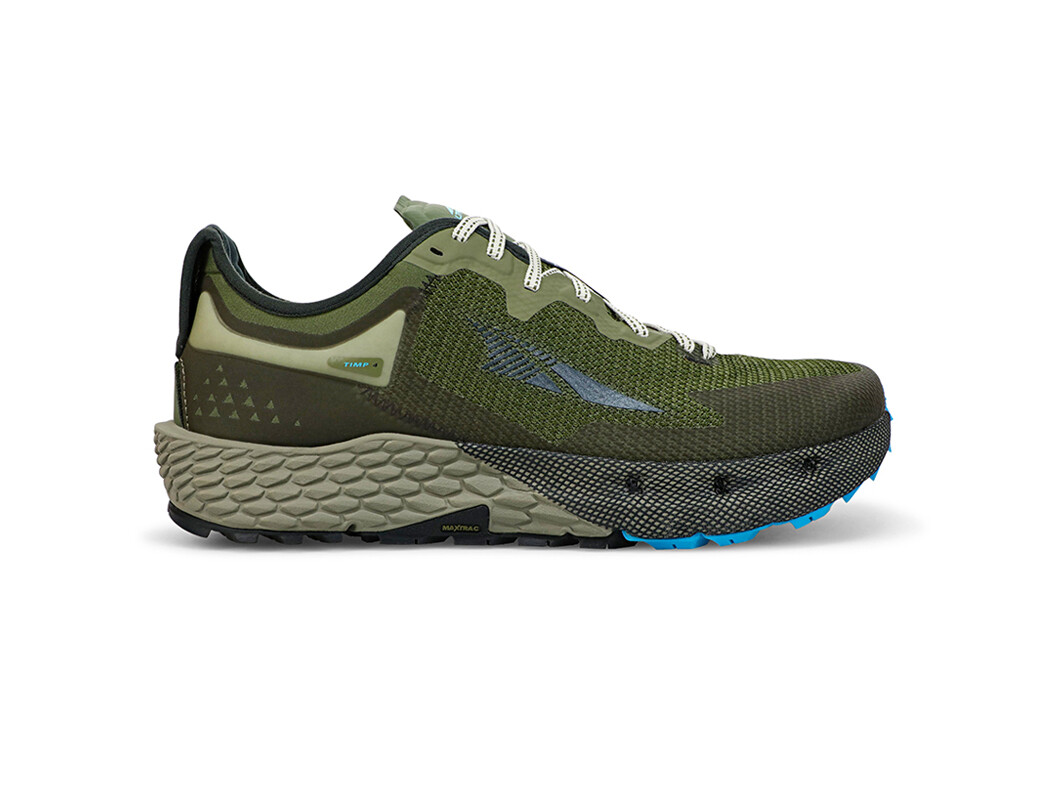 Olive / Blue Men\'s Altra Running Timp 4 Trail Running Shoes | 64053-KDGN